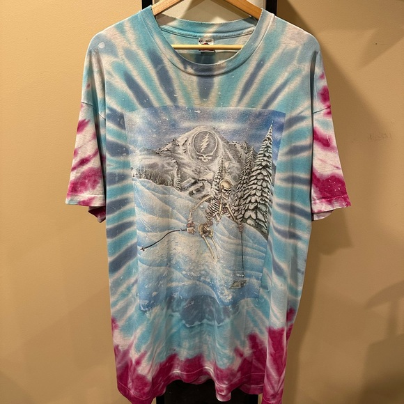 Vintage Grateful Dead Ski Skeleton Snow Tie Dye 1990s Tee